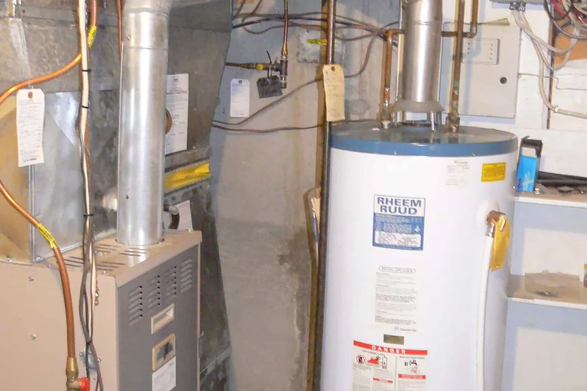 Residential water heater tank in a Dallas home